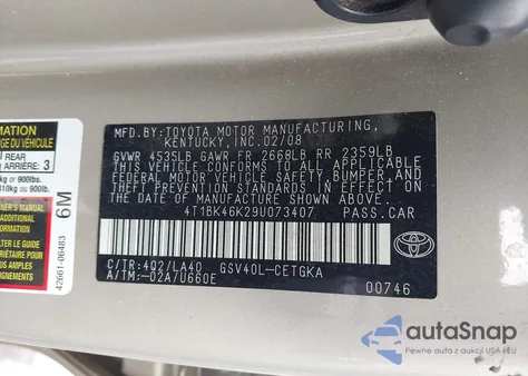 2009 Toyota Camry Xle V6 from USA, damaged, VIN 4T1BK46K29U073407